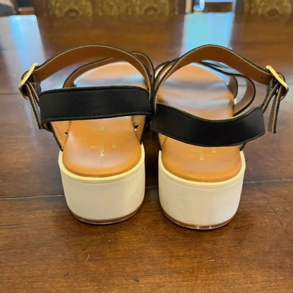 Mila Paoli Platform Sandals Strappy Ankle Buckle Retro‎ Minimalist Black Size 10